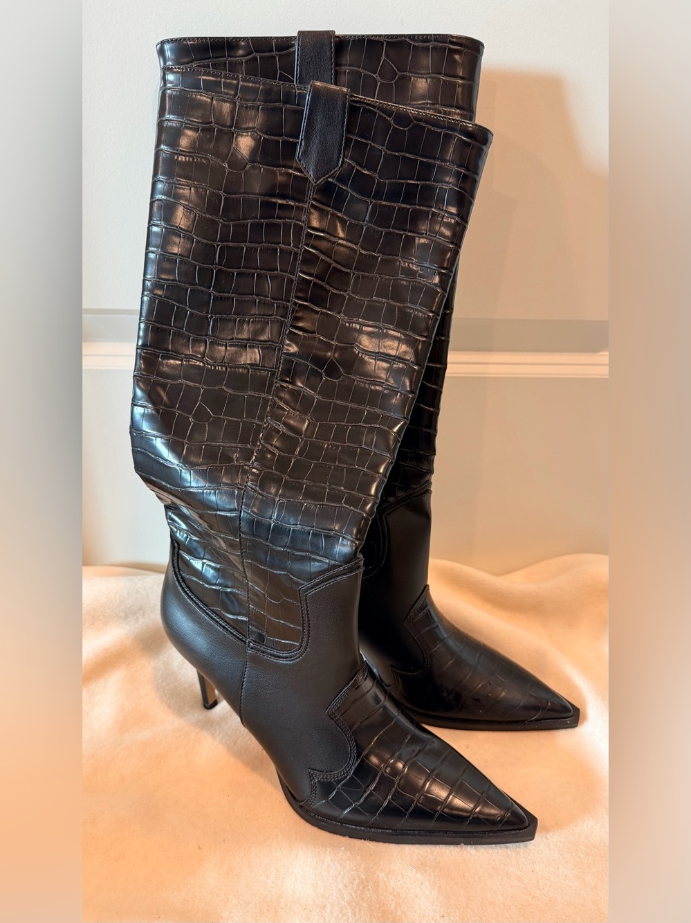 Steven by Steve Madden "Lanza" Black Croc-Embossed Knee-High Boots Size 8.5 NWOT